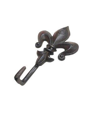 Cast Iron Fleur de Lis Wall Hook Key Rack Towel Rustic Brown Finish New Orleans